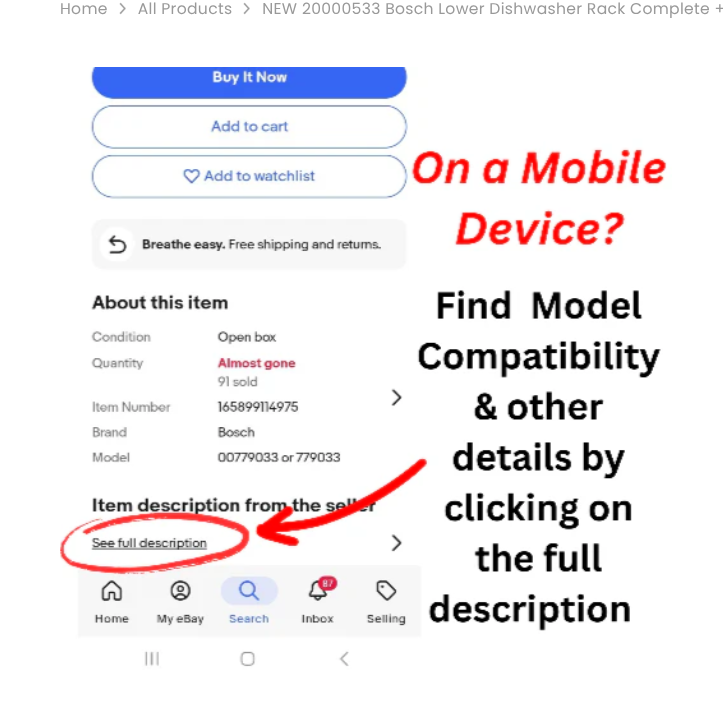 Dishwasher Lower Rack Assembly Compatible with 20007187 Crockery Basket. Made for Thermador. Fits Specific Models Only. 21.5" Deep